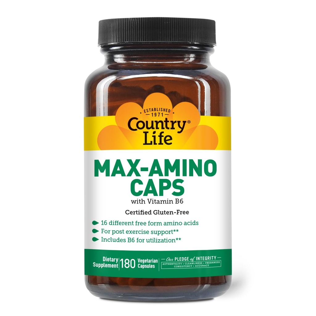 Χώρα Ζωή Maxi-Amino με 16 δωρεάν μορφή Αμινοξέα, 180 κάψουλες χορτοφάγων, πιστοποιημένη χωρίς γλουτένη, πιστοποιημένη χορτοφαγική