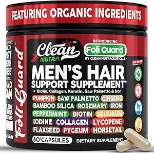 Hair Growth Supplement For Men | Biotin Hair Vitamins Collagen Pumpkin Seed Saw Palmetto Iron Ginseng Bamboo Silica Rosemary Peppermint Keratin Selenium Iodine Flaxseed Horsetail Vitamin A C D3 E B12