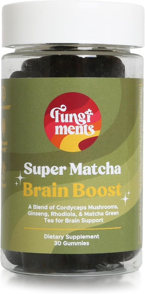 Μανιτάρια Super Matcha - Cordyceps Μανιτάρια, Πράσινο Τσάι σε σκόνη, Ginseng, Rhodiola - Καθημερινή ενέργεια και αντοχή (30 Gummies Mushroom)