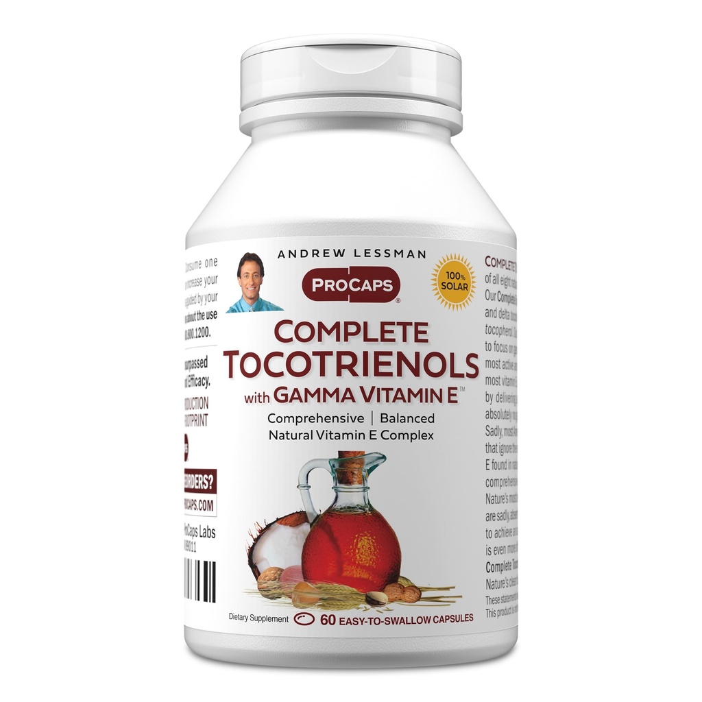 ANDREW LESSMAN Complete Tocotrienols with Gamma Vitamin E 60 Softgels - Οκτώ Μορφές Βιταμίνης Ε (Alpha, Beta, Gamma, Delta Tocopherols και Tocotrienols). Ισχυρό αντιοξειδωτικό. Χωρίς πρόσθετα