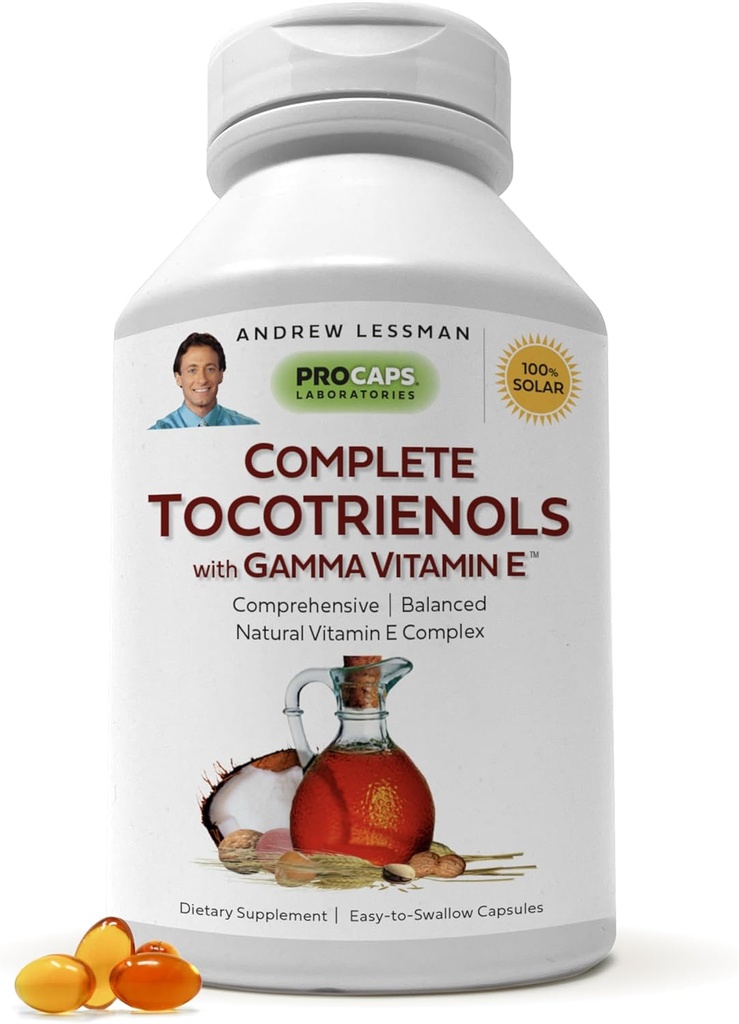 ANDREW LESSMAN Complete Tocotrienols with Gamma Vitamin E 60 Softgels - Οκτώ Μορφές Βιταμίνης Ε (Alpha, Beta, Gamma, Delta Tocopherols και Tocotrienols). Ισχυρό αντιοξειδωτικό. Χωρίς πρόσθετα