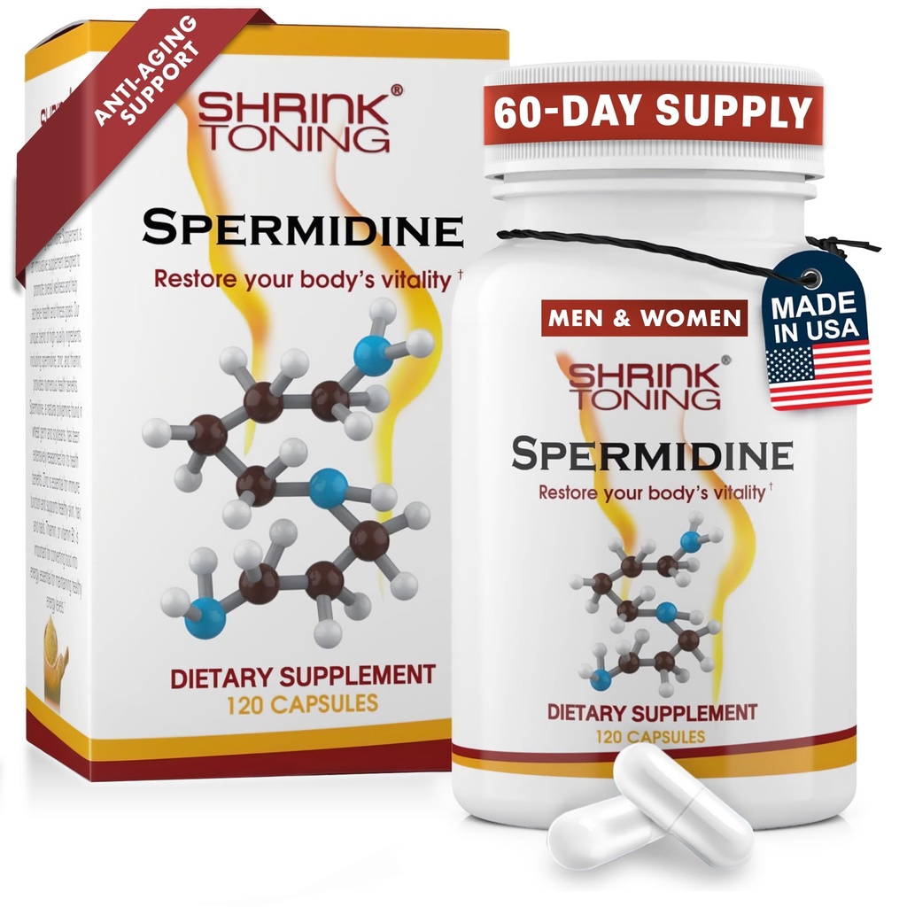 Shrink Spermidine Συμπληρώματα Δερματος & Αντιγηραντικής Υποστήριξης – 120 Vegan Caps 100% Φυσική Πολυαμίνη για Άνδρες και Γυναίκες, Συνολική Ευεξία – Μη-ΓΤΟ, ΗΠΑ Κατασκευασμένο – με Υψηλή Σπερμιδίνη, Ψευδάργυρο & Θιαμίνη