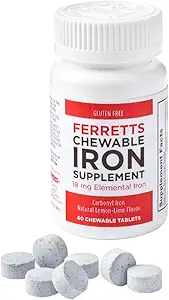 Ferretts Chewable Iron Supplement 18mg (Carbonyl Iron) - 60-Day Supply of Lemon-Lime Flavored Iron Chewables for Iron Deficiency - Gentle & Non-Constipating Iron Supplement Chewables (60ct.)