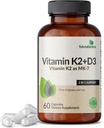 Futurebiotics Vitamin K2 (MK7) with D3 Supplement - Non-GMO Formula - 5000 IU Vitamin D3 & 90 mcg Vitamin K2 MK-7, 60 Vegetarian Capsules