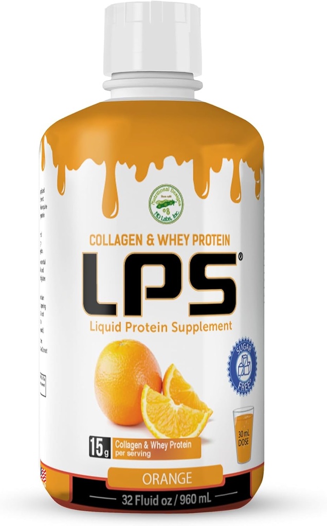 LPS Liquid Collagen & Whey Protein Supplement - Χωρίς ζάχαρη, χωρίς βαφή, μη GMO Drink - Hydrolyzed Collagen & Whey Peptides Προωθεί υγιές δέρμα & μαλλιά για άνδρες & γυναίκες, πορτοκάλι, 32 fl oz