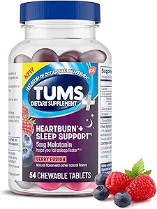 TUMS Heartburn Plus Sleep Support Chewable Dietary Supplement Tables for Occasional Heartburn Relief Plus Sleep Support, Berry Fusion - 54 Count
