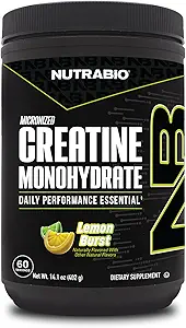 NutraBio Pure Micronized Creatine Monohydrate Powder Supplement, Lemon Burst, (300 g) - Υποστηρίζει Μαζική μυϊκή ενέργεια, ανάκτηση και δύναμη - HPLC Tested Creatine Powder Supplement για άνδρες και γυναίκες