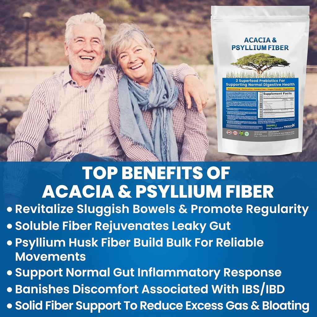 Νεφρική Αποκατάσταση Βιολογική Acacia & Psyllium Σκόνη Ίνες Χάσκ - Προβιοτικό & Φυσικό Συμπλήρωμα - Διαλυτή Acacia & Psyllium Husk Σκόνη - 1,5 lbs (48oz), 2 συσκευασίες