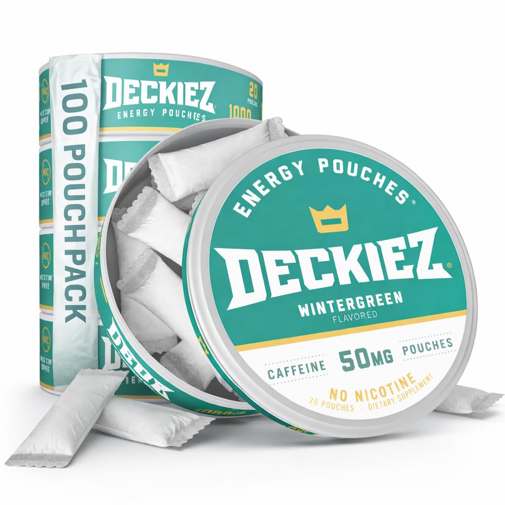 Deckiez Energy Pouches, 5 Cans (100 services), Sugar Free Caffeine Supplement, Coffee Pouches & Energy Drink Alternative, 50mg Caffeine Pouchs, Wintergreen Γεύση