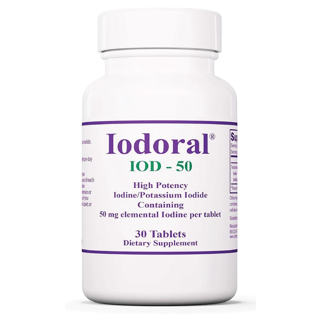 Optimox Iodoral 50 mg Συμπλήρωμα - Δισκία ιωδιούχου καλίου, Θυρεοειδή Υποστήριξη, Ημερήσιες Βιταμίνες και Ορυκτά, Λύση ιωδίου Λούγκολ - 30 Count.