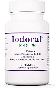 Optimox Iodoral 50 mg Supplement - Potassium Iodide Tablets, Thyroid Support, Daily Vitamins and Minerals, Lugol's Iodine Solution - 30 Count.