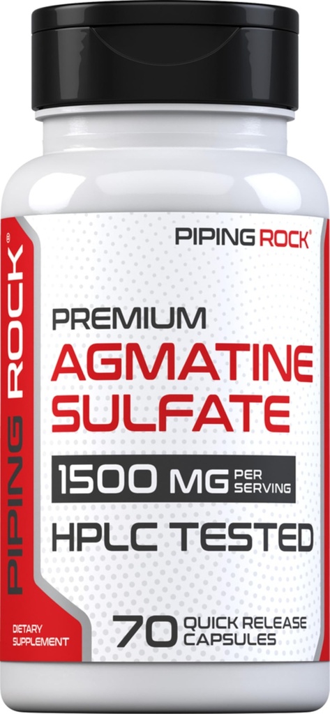 Piping Rock Agmatine Sulfate Capsules | 1500mg | 70 Pills | Premium Grade Supplement | Non-GMO, Gluten Free