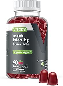 Viteey Prebiotic Fiber Gummies for Adults, 5g - Gut Health & Digestive Soluble Fiber Supplement Gummies - Zero Sugar Added, Vegan, Gluten-Free - 60 Count