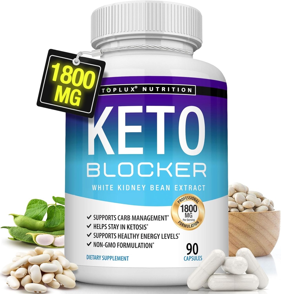 Toplux Keto Blocker Χάπια λευκό εκχύλισμα νεφρών - 1800 mg Φυσική Κέτωση, Υποστήριξη Keto Diet, για άνδρες γυναίκες, 90 κάψουλες, συμπλήρωμα