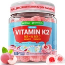 Vitamin K2 Gummies MK-7 200 mcg & MK-4 500 mcg for Women & Men Sugar Free, Perfect 2-IN-1 Full Spectrum Vitamin K2 Supplement for Bone, He❤rt, Promotes Calcium Absorption, Brain, Teeth, Immune,1Pack