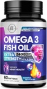 Ωμέγα 3 Fish Oil Συμπληρώματα 2400mg - Triple Strength Omega 3 Λιπαρά Οξέα, Natural Heart Health Brain & Joint Support - Λιπαρά Οξέα με EPA & DHA - Wild Caught Fish Oil Συμπλήρωμα - 60 Softgels