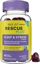Bach RESCUE PLUS Υποστήριξη για τον Ύπνο & το Στρες Gummies, Nighttime Dietary Supplement with 1mg Melatonin, Ashwagandha, Χαμομήλι, Λεβάντα & Βιταμίνη B6, Φυσικό άρωμα βατόμουρου, Vegan & Gluten-free, 60 Count