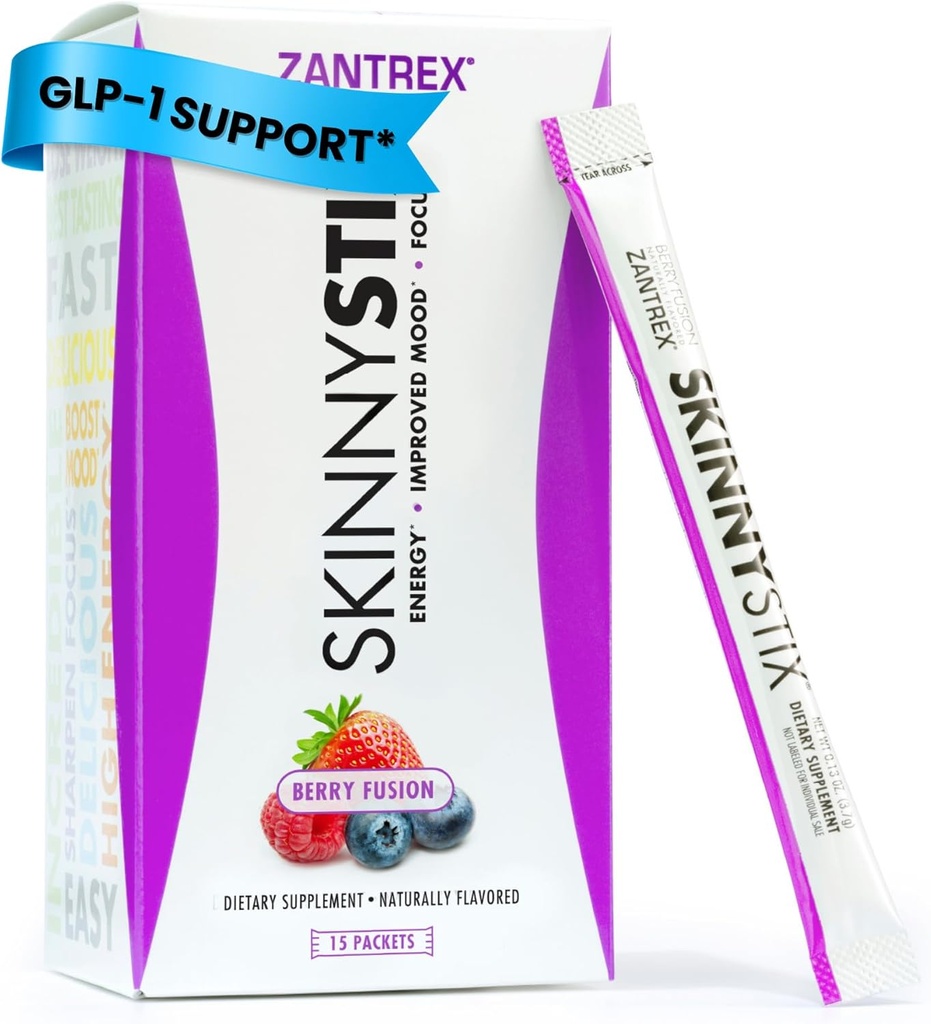SkinnyStix Berry Fusion GLP-1 Support Powder Energy Drink, Metabolic Support, Appetite Control, Natural Energy Boost | 15 Single-Serving Packets