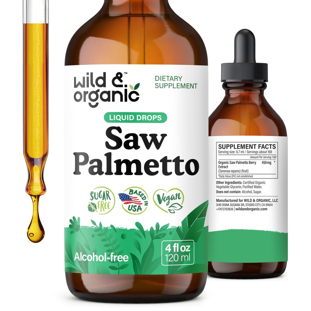 Wild & Organic Saw Palmetto Tincture - Saw Palmetto συμπλήρωμα εκχύλισμα για άνδρες & γυναίκες - Υγρή σκόνη με βάση σταγόνες - Serenoa Repens μούρα - Vegan, ζάχαρη & αλκοόλ-ελεύθερο - 4 fl oz