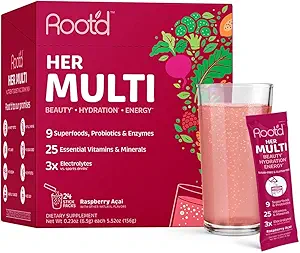 Root'd Multivitamin Powder for Women - 25 Βιταμίνες & Ορυκτά με 3X Electrolytes, 9 Βιολογικά Superfoods, Probiotics & Enzymes, Sugar-Free Multivitamin & Hydration 