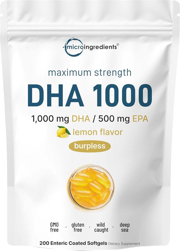 Ωμέγα 3 Fish Oil DHA Συμπληρώματα 1000mg με EPA 500mg, 200 Softgels – Λεμόνι Γεύση, Burpless (Enteric Coated) 