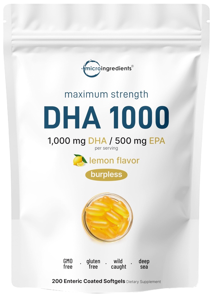 Ωμέγα 3 Fish Oil DHA Συμπληρώματα 1000mg με EPA 500mg, 200 Softgels – Λεμόνι Γεύση, Burpless (Enteric Coated) 