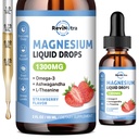 Triple Magnesium Complex Liquid Drops, 1300mg Μαγνήσιο Γλυκινικό, Ταυρικό & Κιτρικό με Ω3, L-Θεανίνη, Ashwagandha, Κάλιο, D3, B6, B12 για την ηρεμία, τον ύπνο, τους μυς, τη γεύση φράουλας, 2 FL OZ