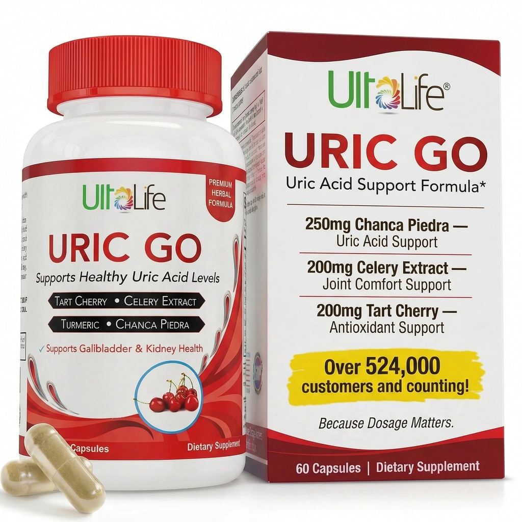 #1 URIC GO Uric Acid Cleanse Υποστήριξη συμπλήρωμα για G.O.U.T - Φυσικό Kidney Cleanse Detox Formula Chanca Piedra, Σπόροι σέλινου, Tart Cherry, Cranberry, Ρόδι, Turmeric, Vegan Non-GMO 60 κάψουλες