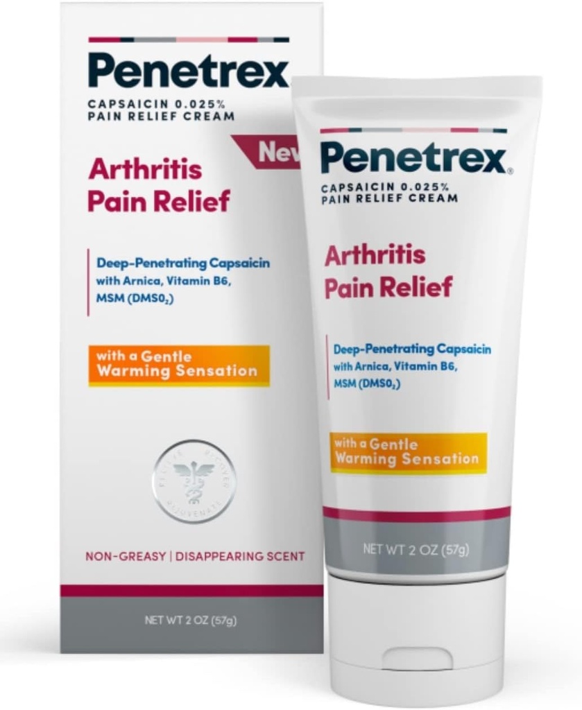 Penetrex Warming Pain Relief Cream - Deep Penetrating Capsaicin with Arnica, Vitamin B6 & MSM(DMSO2) - Apply to Hands, Wrists, Feet, Knees, Elbows and Other Affected Areas, 2 oz