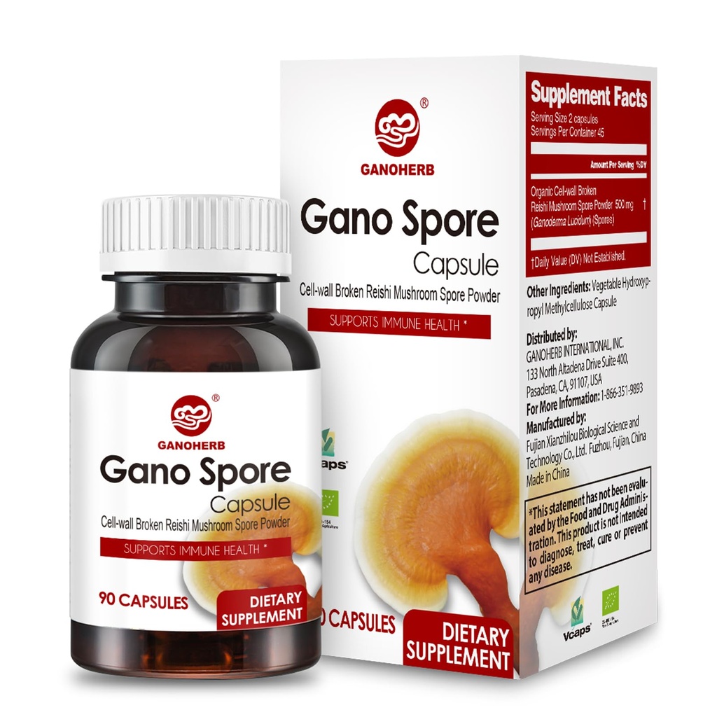 Βιολογικές κάψουλες μανιταριών Reishi με 100% Ganoderma Lucidum Reishi Spore σκόνη για ενίσχυση ανοσοποιητικού συστήματος, Vegan, όλα φυσικά, μη ΓΤΟ & χωρίς γλουτένη, 60 κάψουλες λαχανικών