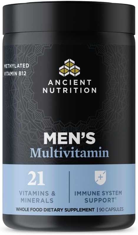 Ancient Nutrition Multivitamin for Men, Multi Men's, Vitamin D, C, E, B12, Zinc, Magnesium, Supports Healthy Immune System and Bone Health, 90 Ct