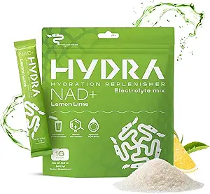 Hydra Powders NAD+ Nutrients Electrolyte Powder Packets, Anti Aging Daily Hydration Packets, Low Sodium Electrolytes Powder, Electrolyte Drink Mix Low Sugar - 16 Electrolyte Packets Lemon Lime