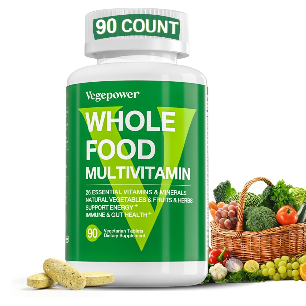 Vegan Whole Food Multivitamin with Iron, Daily Multivitamin for Men and Women, Methylated Multi Vitamins, B-Complex, Fruits & Vegetables, Enzymes, Omegas, Mushroom, Non-GMO, 90 Count