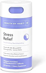 Health by Habit Stress Relief Supplement (60 Κάψουλες) - Βιταμίνη Β, Zen, Lemon Balm, Υποστηρίζει την χαλάρωση, την ισορροπία διάθεσης, τη μείωση του στρες, μη ΓΤΟ, τη ζάχαρη δωρεάν (1 πακέτο)