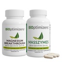 BiOptimizers Magnesium Breakthrough 4.0, (60 κάψουλες) & MassZymes 4.0, (250 κάψουλες) - Natural Sleep, Brain, and Digestive Health Supplement Bundle