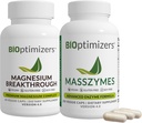 BiOptimizers Magnesium Breakthrough 4.0, (60 κάψουλες) & MassZymes 4.0, (250 κάψουλες) - Natural Sleep, Brain, and Digestive Health Supplement Bundle