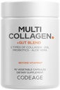 Codeage Multi Collagen + Gut Blend Supplement - Digestive Probiotics, DGL Licorice, Aloe Vera, Organic Peppermint Leaf, Slippery Elm - Υδρολυμένα χάπια Bovine Collagen - Μη ΓΤΟ - 90 κάψουλες