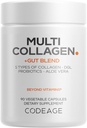 Codeage Multi Collagen + Gut Blend Supplement - Digestive Probiotics, DGL Licorice, Aloe Vera, Organic Peppermint Leaf, Slippery Elm - Υδρολυμένα χάπια Bovine Collagen - Μη ΓΤΟ - 90 κάψουλες