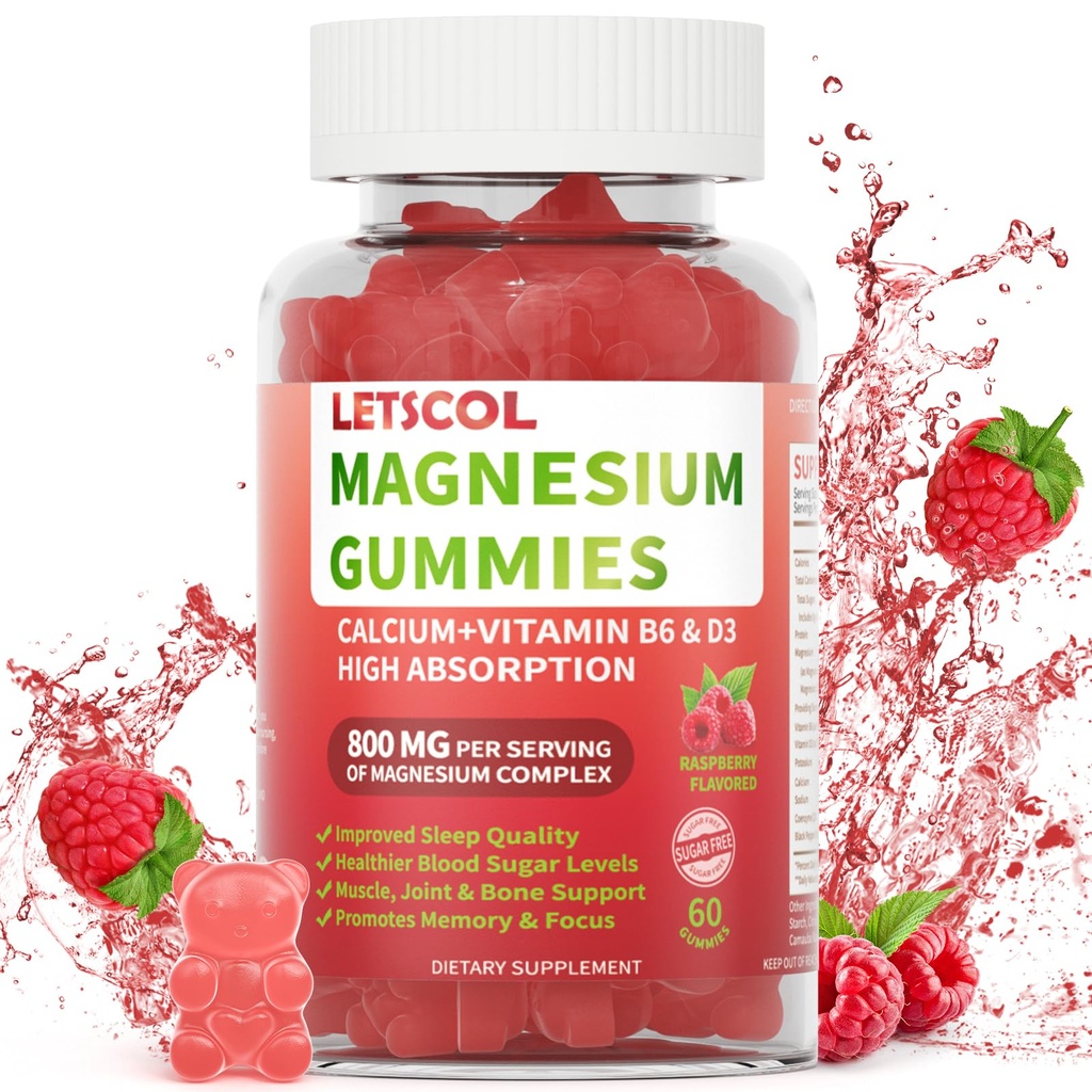 Γλυκινικό Μαγνήσιο Glycinate Gummies 800mg ανά σερβίρισμα, Συμπλήρωμα χωρίς ζάχαρη Μαγνήσιο με Μαγνήσιο, Ασβέστιο, Βιταμίνη D3, B6, CoQ10 για Ήρεμη Υποστήριξη & Ύπνο για Ενήλικες Παιδιά