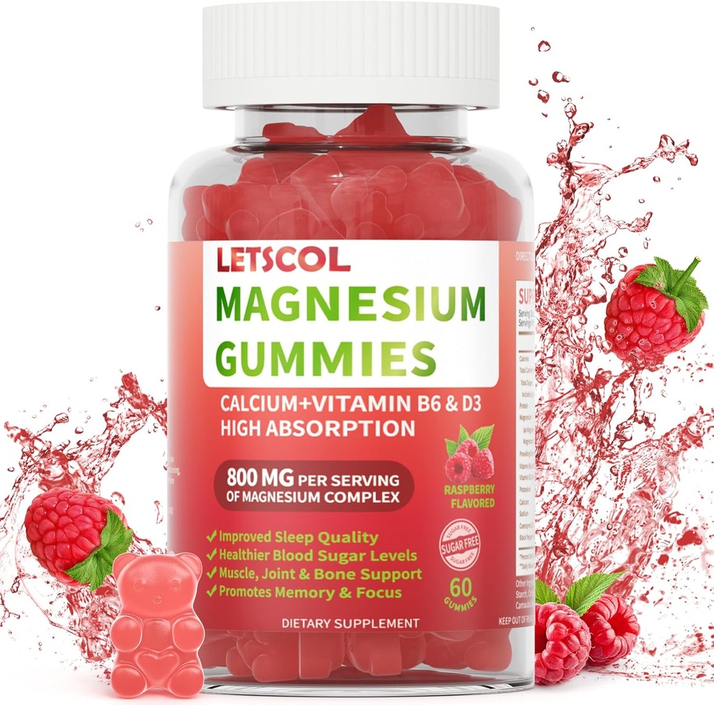 Γλυκινικό Μαγνήσιο Glycinate Gummies 800mg ανά σερβίρισμα, Συμπλήρωμα χωρίς ζάχαρη Μαγνήσιο με Μαγνήσιο, Ασβέστιο, Βιταμίνη D3, B6, CoQ10 για Ήρεμη Υποστήριξη & Ύπνο για Ενήλικες Παιδιά