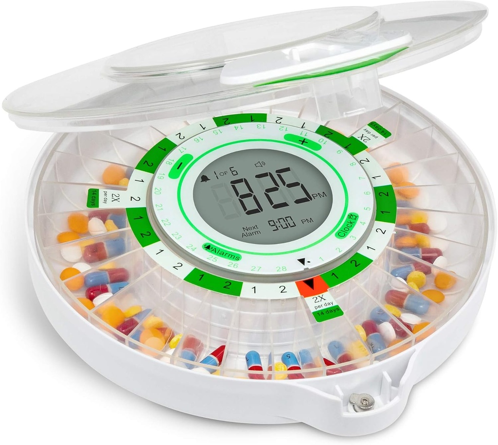 Live Fine 28-Day Automatic Pill Dispenser with Upgraded LCD Display, Key Lock, Sound & Light for Prescriptions, Medication, Vitamins, Supplements & More