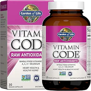 Garden of Life Antioxidant Vitamin Code Raw Whole Food Supplement Capsules with Probiotic and Enzyme Blend, Vegan, Unflavored, 30 Count