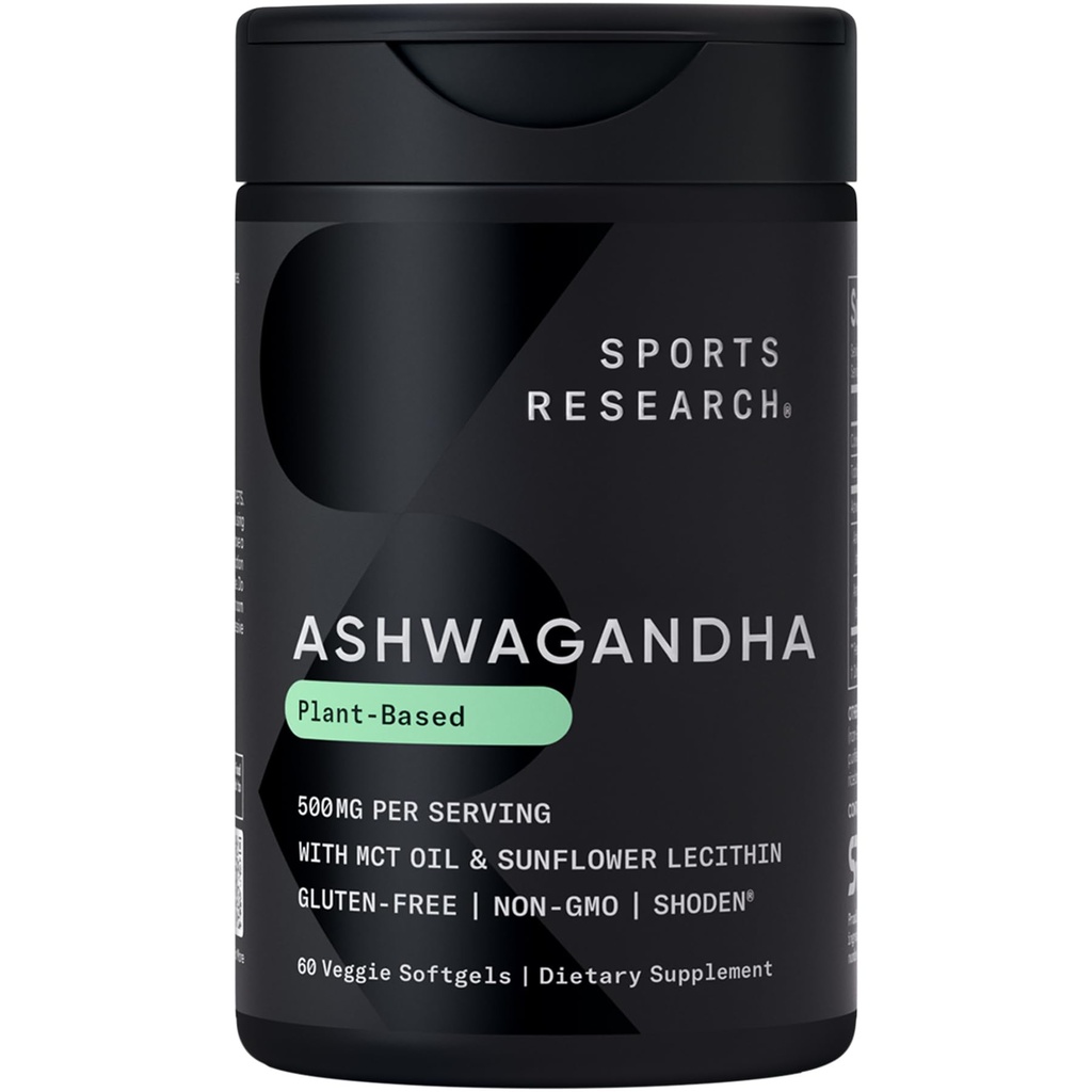 Sports Research® Ashwagandha Softgels with Coconut MCT Oil - Φυσικό Adaptogen Made with Shoden® Ashwa for Relaxation, Calm & Sleep Support - Gluten Free & Vegan Friendly - 60 Count