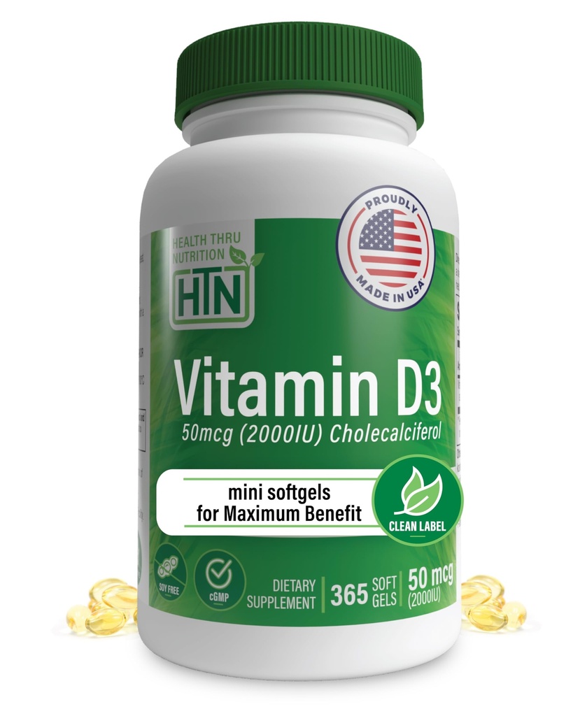Υγεία Thru Διατροφή Βιταμίνη D3 2000iu 365 Mini Softgels για τα μέγιστα οφέλη  Βαθμός σε EVOO 