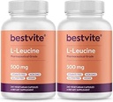 BESTVITE Filler-free L-Leucine 500mg ανά κάψουλα (480 κάψουλες χορτοφάγων) (240x2) – Χωρίς Stearates, χωρίς Fillers – Vegan, μη-GMO, συμπλήρωμα λεουκίνης χωρίς γλουτένη – Essential Amino Acid Supplement