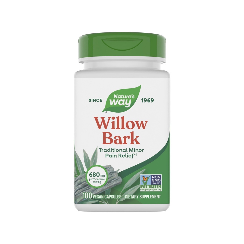 Nature's Way Willow Bark, Παραδοσιακή Ανακούφιση της Δυσφορίας Λόγω Περιστασιακής Υπερεξάσκησης*, Μη ΓΤΟ Έργο Επαληθευμένο, 680 mg ανά Σερβίρισμα, 100 Vegan Κάψουλες