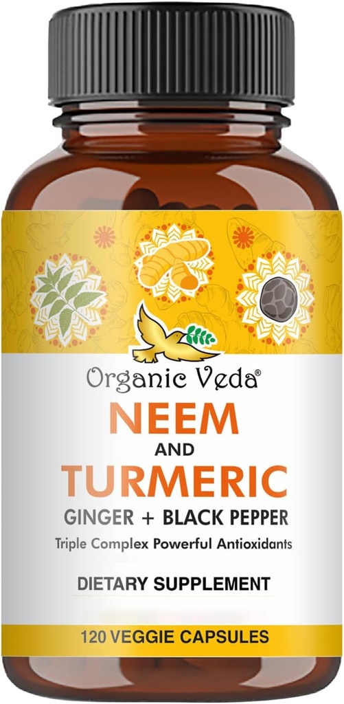 Βιολογικές κάψουλες Veda Neem & Turmeric με Ginger & Black Pepper - Neem Leaf, Turmeric, Ginger, Black Pepper Capul Supplement - Vegan, Non-GMO - 120 Count