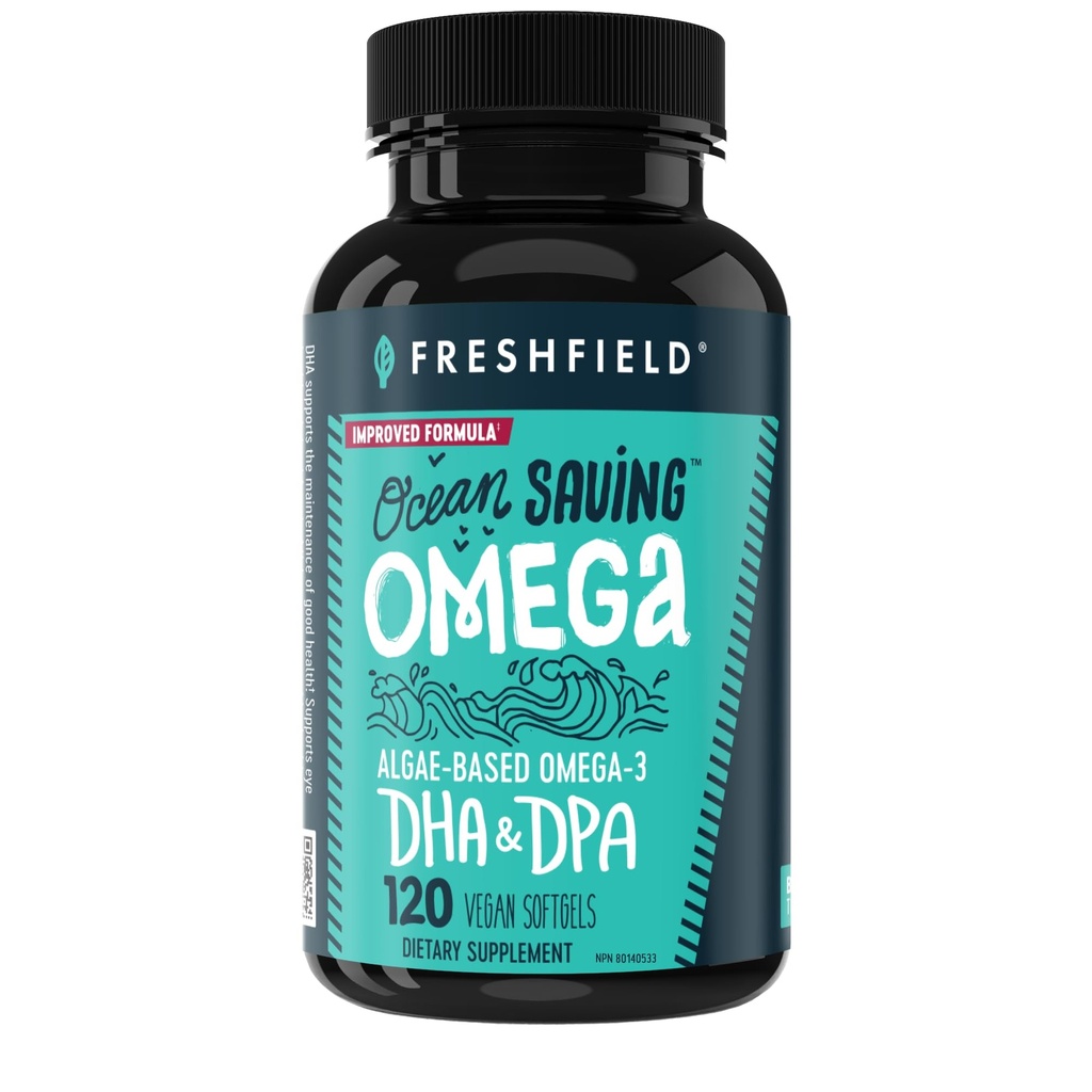 Freshfield Omega 3, DHA Supplements, Algae Oil, Vegan Omega, Ocean Saving Fish Oil Replacement, Sustainably Sourced, Highest Levels of DHA per Capsule, w/DPA