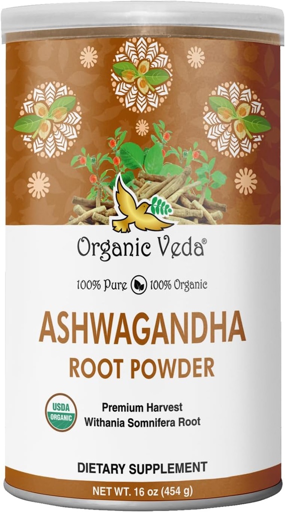 Βιολογική Veda Ashwagandha Root Powder, 16oz - 100% καθαρό & φυσικό συμπλήρωμα σκόνης Ashwagandha, Withania Somnifera - Βελτιώνει Mood, Stamina, Ανοσία Υποστήριξης, Ενέργεια - Vegan, Μη ΓΤΟ