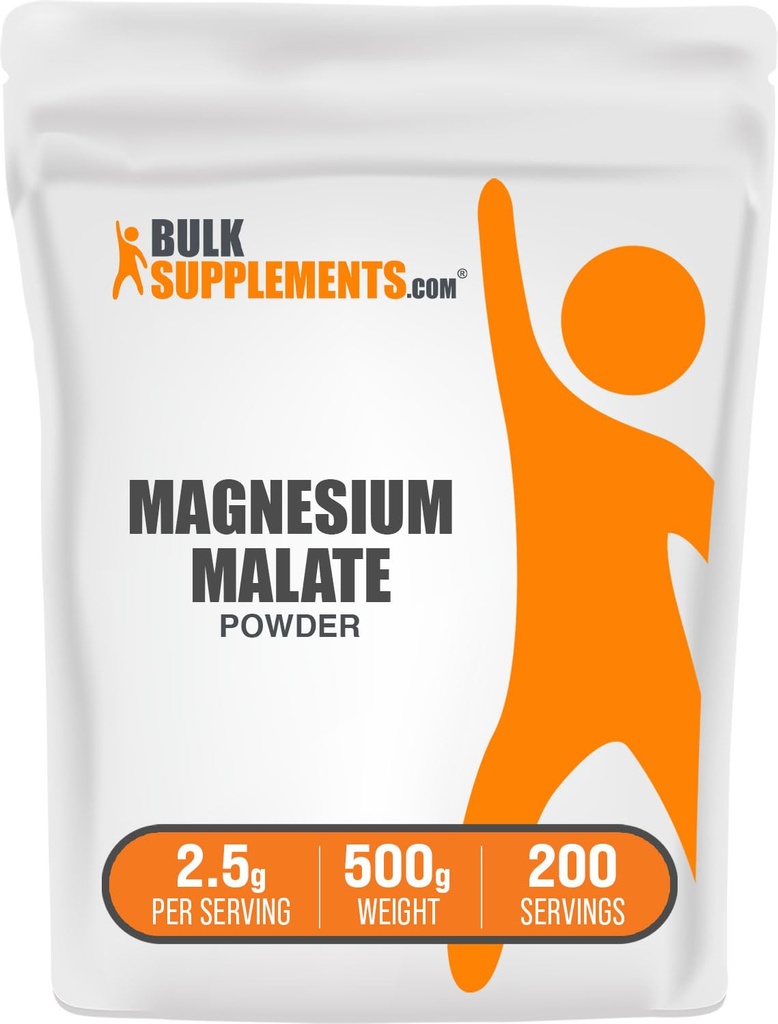 BulkSupplements.com σκόνη μηλεϊνικού μαγνησίου - Συμπληρώματα μαγνησίου, Υψηλή Bioavailabilty - Χωρίς γεύση και γλουτένη, 2,5g ανά Σερβίρισμα, 500g (1.1 lbs) (πακέτο των 1)